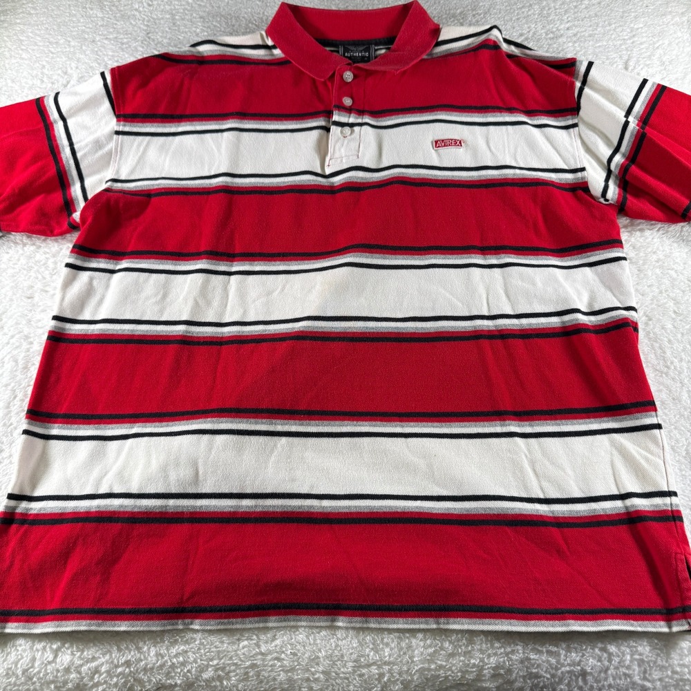 Y2K‎ Avirex Striped Polo Shirt Collared Red White Men's XL Cotton Clean Used